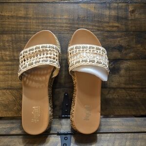 Corkys Beige Woven Slide Sandals